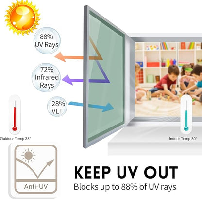 KESPEN Window Film One Way Reflective Daytime Privacy Heat Blocking Anti UV Mirror Window Tint for Home and Office, Green-Silver, 35.4 Inch X 6.5 Feet