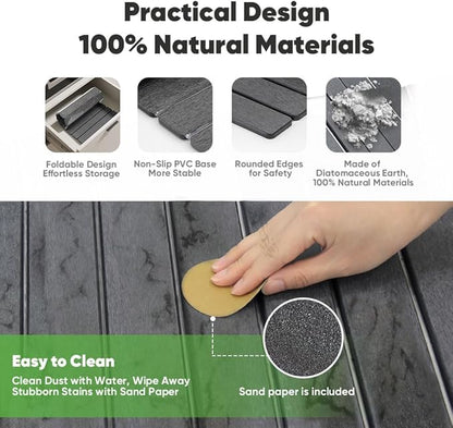Stone Drying Mat for Kitchen Counter, Quick Diatomaceous Earth Mats for Dishes, 24" x 16" W Super Absorbent Fast-Drying Collapsible Countertop Stone Mat (Marble Grey, Extra Large)