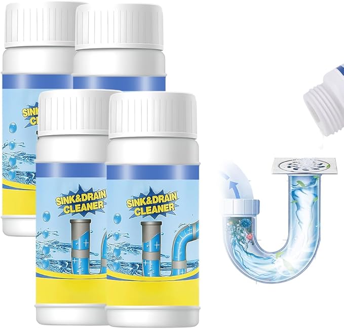 Multi-Functional Drain Cleaner Powder | Quick Foaming Heavy Duty Clog Remover, Powerful & Fast-Acting Pipe Declogger for Kitchen Sink, Bathroom, Shower & Sewer Drains (4PCS)
