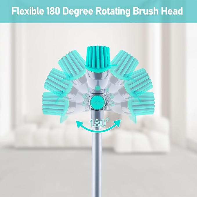 180°Rotating Head Rubber Broom with Squeegee for Pet Hair Removal - 51" Iron Handle Fur Remover Rake Brush for Carpet, Hardwood & Tile Floors, Includes Pet Hair Removal Gloves (Blue)
