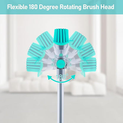 180°Rotating Head Rubber Broom with Squeegee for Pet Hair Removal - 51" Iron Handle Fur Remover Rake Brush for Carpet, Hardwood & Tile Floors, Includes Pet Hair Removal Gloves (Blue)