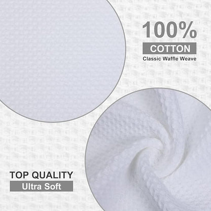 Kitinjoy 100% Cotton Kitchen Dish Cloths (12 X 12 Inches, White), 12 Pack Waffle Weave Ultra Soft Absorbent Dish Towels for Drying Dishes Quick Drying Kitchen Towels Dish Rags