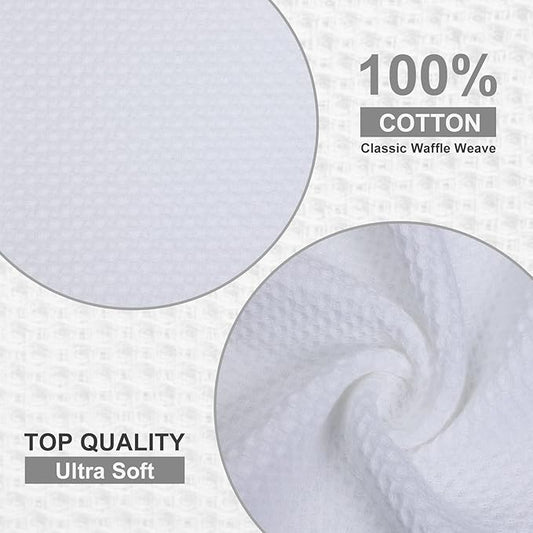Kitinjoy 100% Cotton Kitchen Dish Cloths (12 X 12 Inches, White), 12 Pack Waffle Weave Ultra Soft Absorbent Dish Towels for Drying Dishes Quick Drying Kitchen Towels Dish Rags