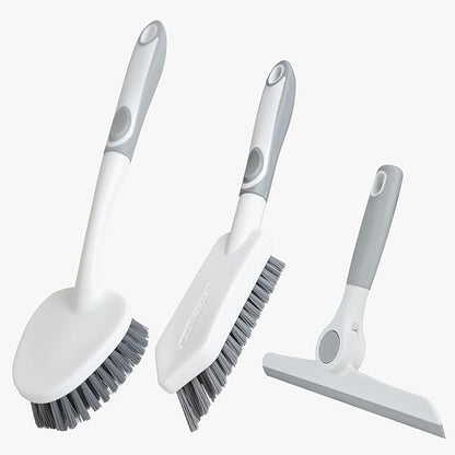 3 Pack Heavy-Duty Scrub Brush Set, Grout Brush, Shower Squeegee, Shower Cleaner Brush with Non-Slip Grip, Stiff Bristles Scrub Brushes for Cleaning Bathroom, Shower, Tile, Grout, Tub, Floor, Sink