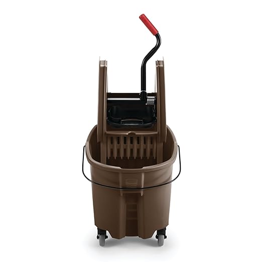 Rubbermaid Commercial Products WaveBrake 35 QT Down-Press Mop Bucket and Wringer Combo on Wheels, Brown, for Heavy-Duty Floor Cleaning