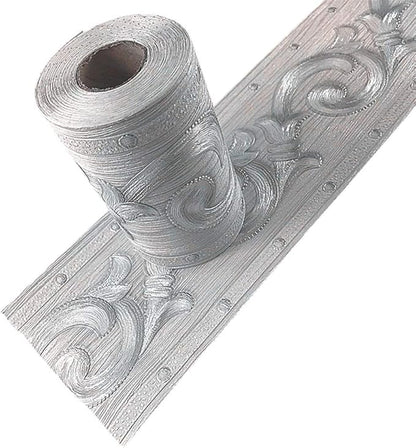 Silver Flower 3D Wallpaper Border Peel & Stick PVC Wall Covering Kitchen Bathroom Bedroom Tiles Decor Sticker,4 Inch by 16.5 Feet1
