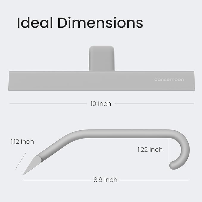 dancemoon JustHang Shower Squeegee for Glass Doors, All-in-One Award-Winning Silicone Squeegee with Built-in Hook for Bathroom, Window, Mirror, Tile Wall, Car, Streak-Free Cleaner Tool, 10-Inch Gray