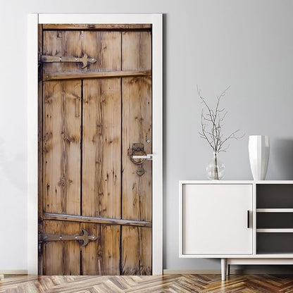3D Door Stickers Murals Peel and Stick Wallpaper -Wooden Door- PVC Self-Adhesive Door Decals Removable Waterproof Poster for Bedroom Living Room Home Door Wall Decoration 39.3x82.7 inch