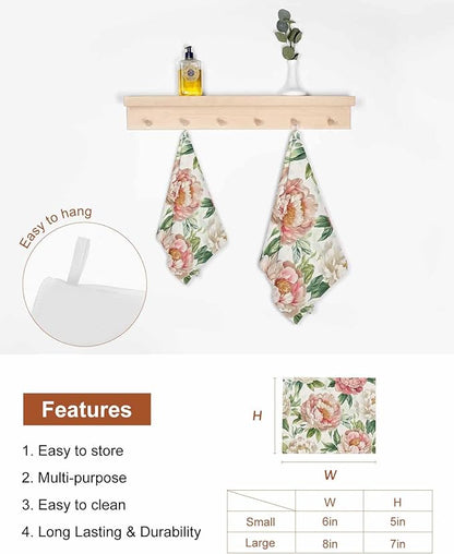 4 Pack Vintage Flower Kitchen Dish Cloths, Watercolor Pink White Flowers Leaves Dishcloths for Kitchen, Reusable Paper Towels, Super Absorbent Quick Drying Washcloths Cleaning Wipes, 8x7 inch