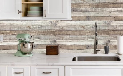 Yun-aeon Natural Wood-Grey Wood Contact Paper Peel and Stick Wallpaper 34.6"x 480"Self Adhesive Removable Vintage Faux Wood Wall Paper Plank Shelf Home Decoration Kitchen Counter Cover Use