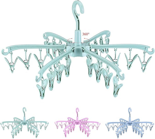 Foldable Drying Rack with 24 Clips for Drying Socks Lingerie Baby Clothes Drying Towels Rotatable Sock Drying Rack