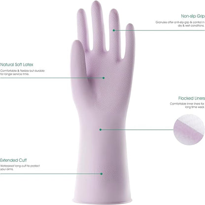COOLJOB Medium Household Rubber Gloves with Cotton Liner & Non-slip Grip, Waterproof Long Lasting Dishwashing Gloves for Kitchen & Bathroom Cleaning, Purple, 1 Pair