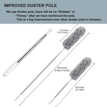 Microfiber Feather Duster with Extendable Pole, 30-100 inches Extra Long Cobweb Duster for Cleaning, Bendable Head, Non-Scratch, Washable Duster for Ceiling, Fan, Furniture Gray