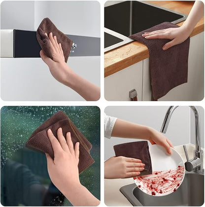 SINLAND Absorbent Microfiber Dish Cloth Kitchen No Streak Cleaning Cloth Dish Rags Lens Cloths 12 Inch X 12 Inch 12 Pack Dark Brown
