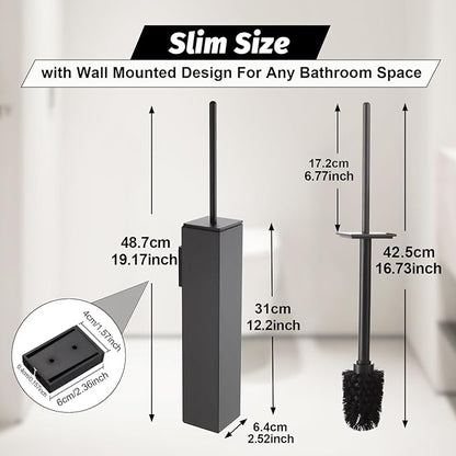 BGL Toilet Brush and Holder Set Gun Grey Wall Mounted for Bathroom Square Design