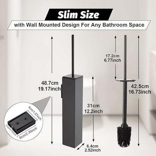 BGL Toilet Brush and Holder Set Gun Grey Wall Mounted for Bathroom Square Design