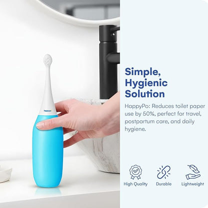 The Original HAPPYPO Butt Shower - Portable Bidet for Travel - Known from German Shark Tank - The Easy-Bidet 2.0 Replaces Wet Wipes (Color: Light Blue)