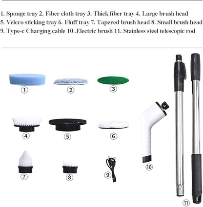 MGLSDeet Electric Spin Scrubber Scrub Brush, Rechargeable Cleaning Brush with 8 in 1 Replaceable Brush Heads, Cordless Power Spin Scrubber 90Mins for Bathroom Shower Bathtub Glass Car