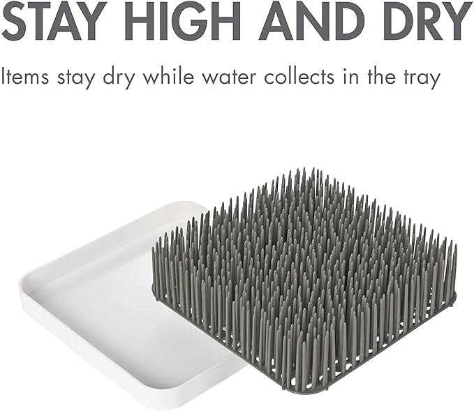 Boon Grass Plastic Drying Rack - Modern Countertop Baby Bottle Organizer - 9.75 x 9.88 x 3.0 inches - Gray