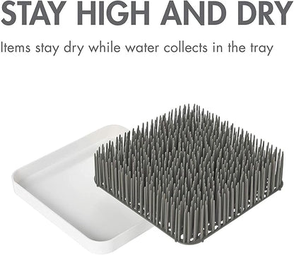 Boon Grass Plastic Drying Rack - Modern Countertop Baby Bottle Organizer - 9.75 x 9.88 x 3.0 inches - Gray