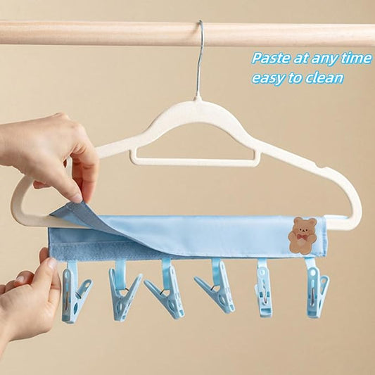 Travel Foldable Hangers Suitcase Drying Rack Sock Clothesline Hotel Laundry Bathroom Towel Hanger with 6 Clips (Gray)