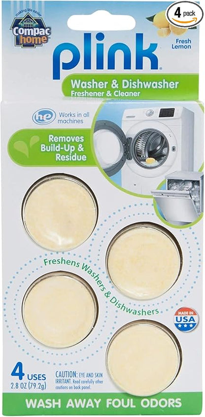 Compac Home Plink Appliance Freshener, Dishwasher, Washing Machine Cleaner, Water Activated, Fresh Lemon Scent, 4 Count