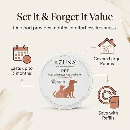 Azuna Pet Odor Eliminator for Strong Odor Gel | Plant Powered Australian Tea Tree Oil | Dog and Cat Room Deodorizer | Child and Pet Safe Air Fresheners for home | Cedarwood Scent | 8oz Pod
