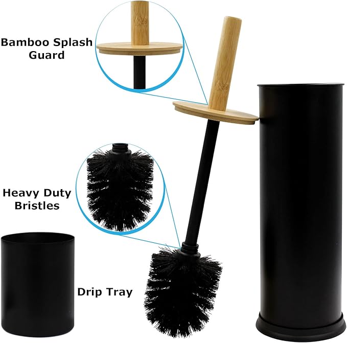 Blue Donuts Toilet Brush Holder with Bamboo Top - Black