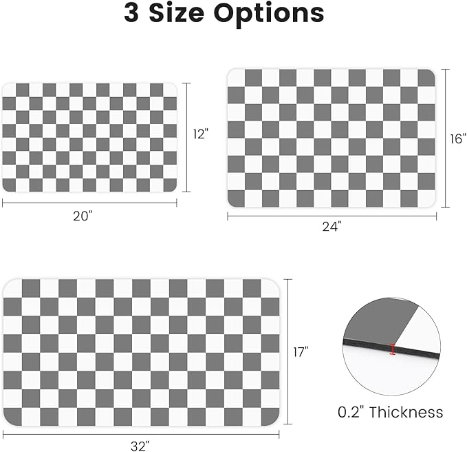 17" x 32" Checkered Dish Drying Mat for Kitchen Counter, Absorbent Coffee Bar Mat for Espresso Machine Coffee Countertops Accessories (Grey)
