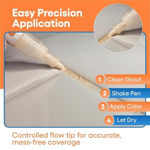 Light Beige Grout Paint Pen Tile Grout Colorant & Sealer Marker, Quick-Dry, Ideal for Bathroom, Shower, Kitchen Tiles Restores Grout Lines, 3 Adjustable Tips (2-3 mm) 2 Pack