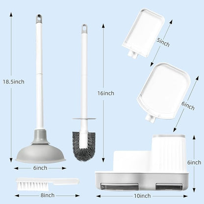 2 Pack Toilet Brush and Holder Set with Plunger, Crevice Cleaning Brush for Deep Cleaning, Space Saving Storage