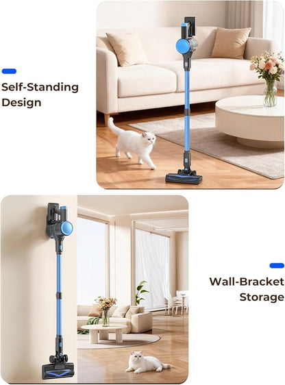 N8 Cordless Vacuum Cleaner,Lightweight Stick Vacuum with Powerful Suction,2200mAh Battery,40 Mins Runtime,Self-Standing,Rechargeable Vacuum Cleaners for Home Hardwood Floor Carpet Pet Hair (Ocean)