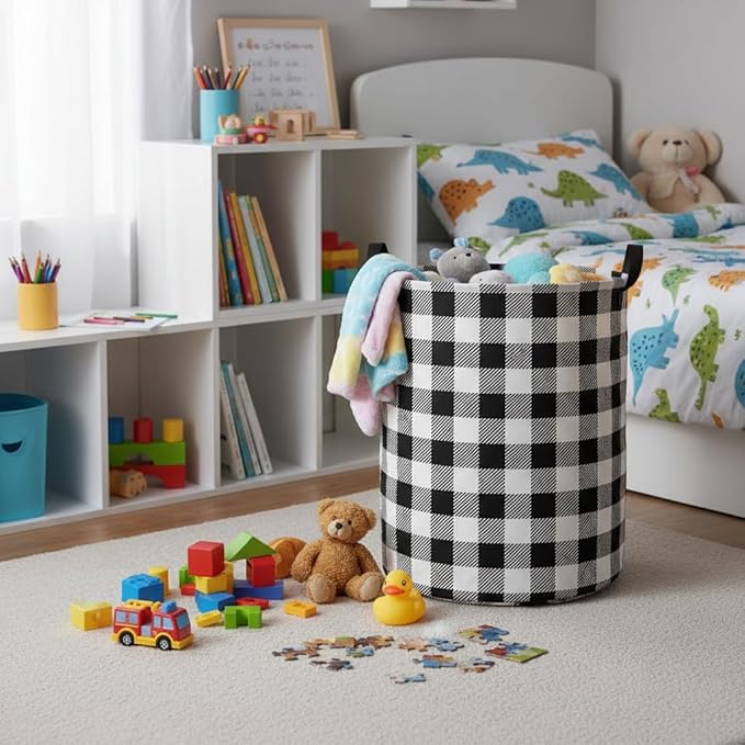 Baby Laundry Hamper kids laundry Basket Waterproof Laundry Bag for Bedroom Toy Clothes Organizer Room Décor(Checkered)
