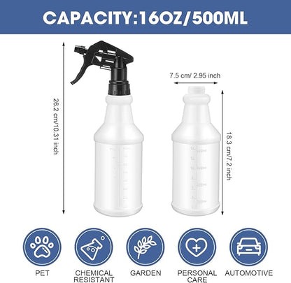 10 Pack Spray Bottles 16 oz Empty Water Spray Bottles for Cleaning Heavy Duty Refillable Squirt ‌container with Measurements Adjustable Nozzle for Household(Black,Stylish Style)