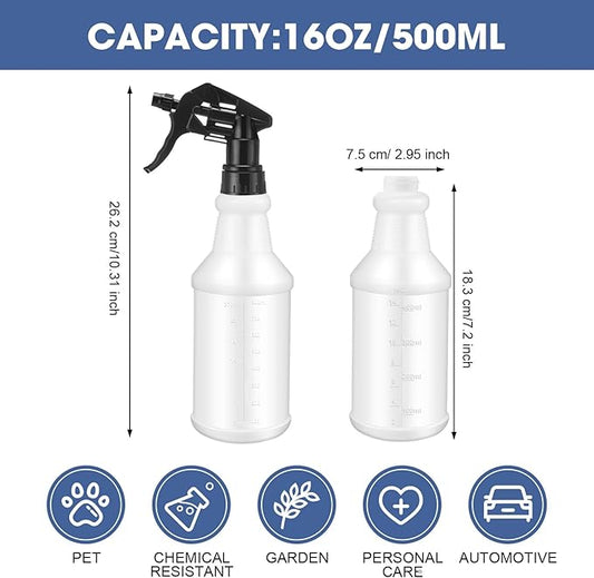 10 Pack Spray Bottles 16 oz Empty Water Spray Bottles for Cleaning Heavy Duty Refillable Squirt ‌container with Measurements Adjustable Nozzle for Household(Black,Stylish Style)