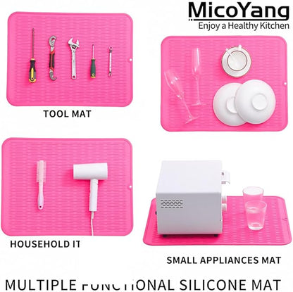 MicoYang Silicone Dish Drying Mat for Multiple Usage,Easy clean,Eco-friendly,Heat-resistant Silicone Mat for Kitchen Counter or Sink,Refrigerator or Drawer Liner Rose 2XL 24 inches x 18 inches