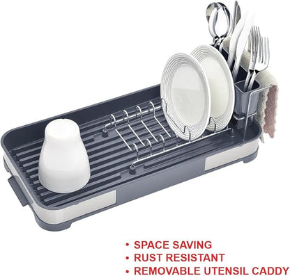 Glad Stainless Steel Dish Drying Rack - Small Space Saving Dish Drainer with Removable Cutlery Holder, Drain Spout, and Towel Bar - Rust-Resistant Metal Rack for Kitchen Countertops, (8”W x 17.5”L)