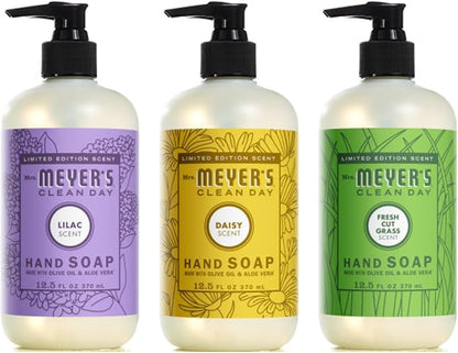 Mrs. MEYER'S CLEAN DAY Liquid Hand Soap 12.5 Fl Oz Each, Lilac, Daisy, Fresh Cut Grass, 1 CT (Variety Pack)