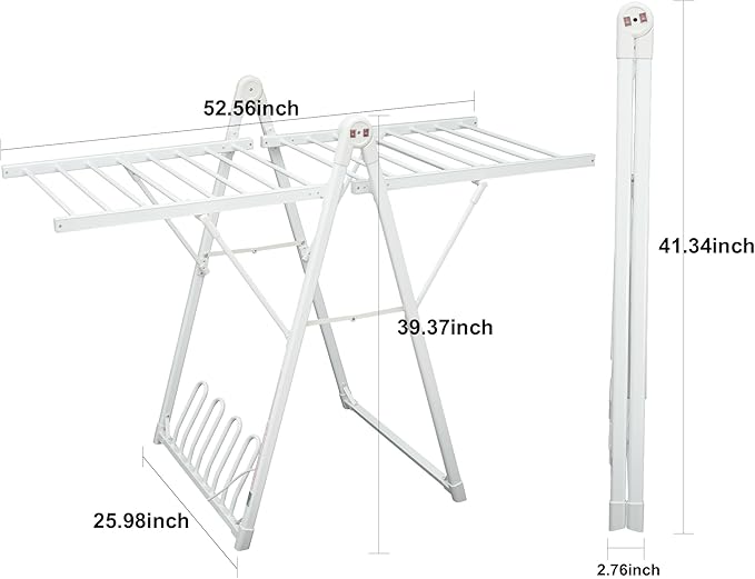Electric Heating Clothes Drying Rack,Foldable Clothes Drying Rack,Suitable for Drying Clothes, Shoes and Socks.Plug & Play,Space Gray,Aluminum Alloy (White, 1 Tiers)