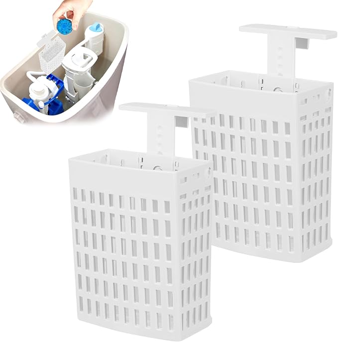 2PCS Toilet Tank Cleaning Tablet Holder, Hanging Holder with Adjustable Hook to Hang Toilet Cleaner Box, Can Collect Residue Inside the toilet, White