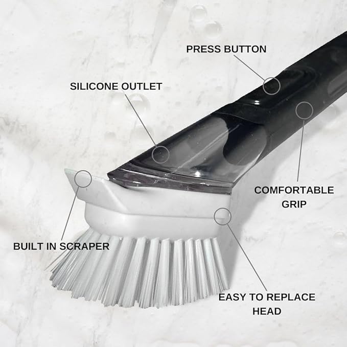 Smilyeez Soap Dispensing Dishwand (Black) with Ergonomic Handle and 2 Interchangeable Brushes - Effortless Cleaning and Long-Lasting Durability - Kitchen and Dishwashing Essential