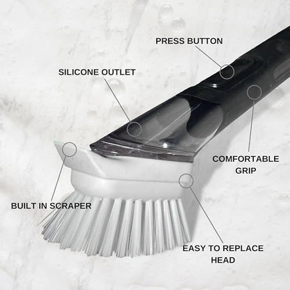 Smilyeez Soap Dispensing Dishwand (Black) with Ergonomic Handle and 2 Interchangeable Brushes - Effortless Cleaning and Long-Lasting Durability - Kitchen and Dishwashing Essential