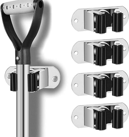 HYRIXDIRECT Mop and Broom Holder Wall Mount Heavy Duty Stainless Steel Wall Mounted Broom Organizer Laundry Room Home Garden Garage Storage and Organization Rack (Silver)