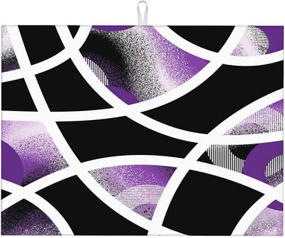 Purple Black White Geometric Abstract Dish Drying Mat for Kitchen Counter & Sink, 18" x 24" Absorbent Microfiber Drying Pad for Dishes, Foldable Modern Art Kitchen Mat for Dishes Small Appliances