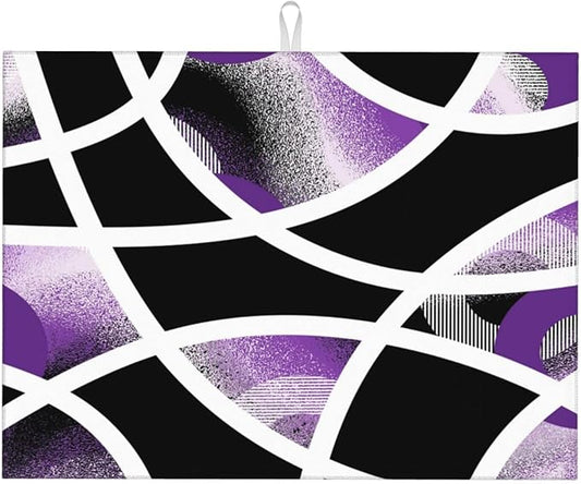 Purple Black White Geometric Abstract Dish Drying Mat for Kitchen Counter & Sink, 18" x 24" Absorbent Microfiber Drying Pad for Dishes, Foldable Modern Art Kitchen Mat for Dishes Small Appliances