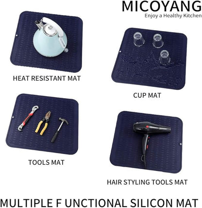 MicoYang Silicone Dish Drying Mat for Multiple Usage,Easy clean,Eco-friendly,Heat-resistant Silicone Mat for Kitchen Counter or Sink,Refrigerator or Drawer Liner Navy Blue 2XL 24 inches x 18 inches