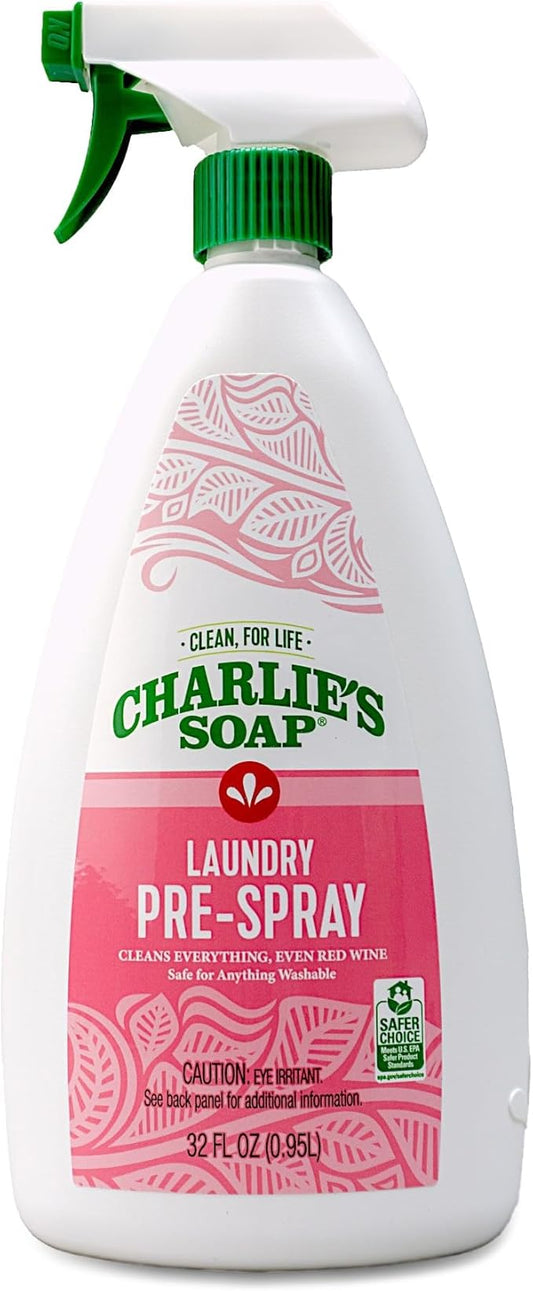 Charlie's Soap Laundry Pre-Spray Stain Remover (32 fl oz), Natural Laundry Pretreat and Stain Remover (Pack of 1)