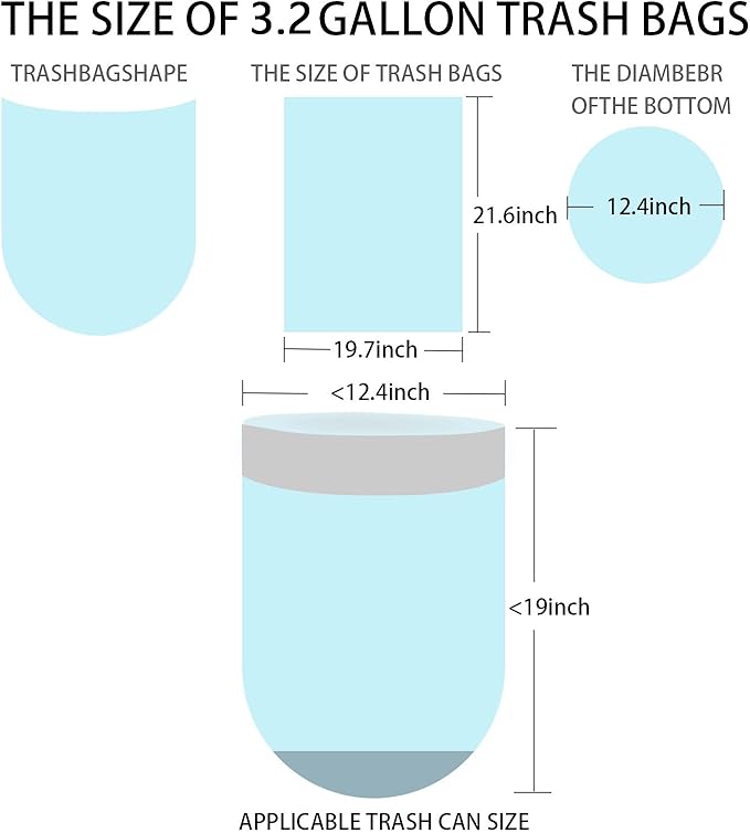 Trash Bags 3.2 Gallon, 100 Pcs Bathroom Garbage Bags, Blue Strap Kitchen Garbage Bags(White) With Drawstring Quickly Pack Garbage, Waste Basket Liners