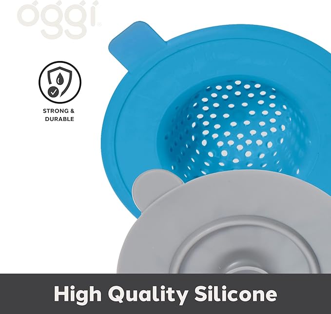 OGGI Silicone Sink Strainer & Stopper Set- Great Kitchen Sink Strainer, Silicone Drain Stopper, Sink Drain Strainer, Sink Plug 4.6˝ Diameter Rim, Turquoise