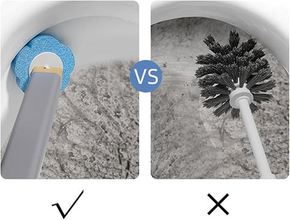 Disposable Toilet Brush, Toilet Cleaning System with Heads, Disposable Silicone Toilets Brush and Holder Set, Soft Sponge Bathroom Toilets Brush for Home, Easy to Grasp & Use (1 Brush+6 Heads, Grey)